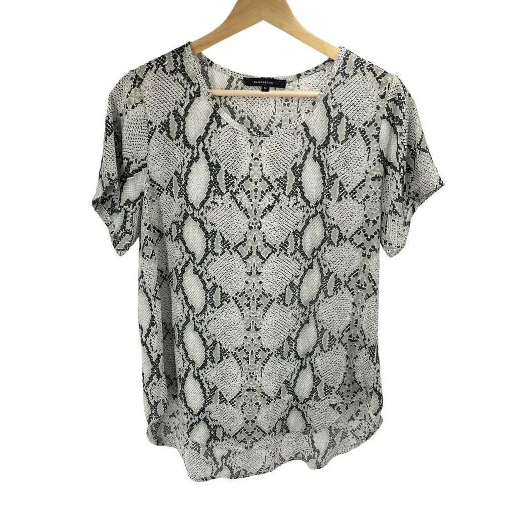 Olivaceous Womens Animal Print Shirt Top Short Sleeve Casual Gray Black Medium